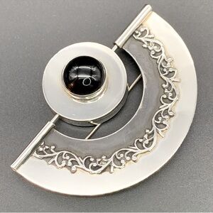 Vintage Sterling Silver Reversible Onyx/Filigree Brooch aka the “Diana” Brooch